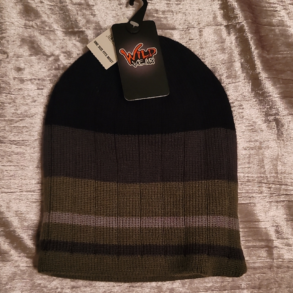 Wild Wear Men's Multi-Striped Beanie - Black, Gray, and Green